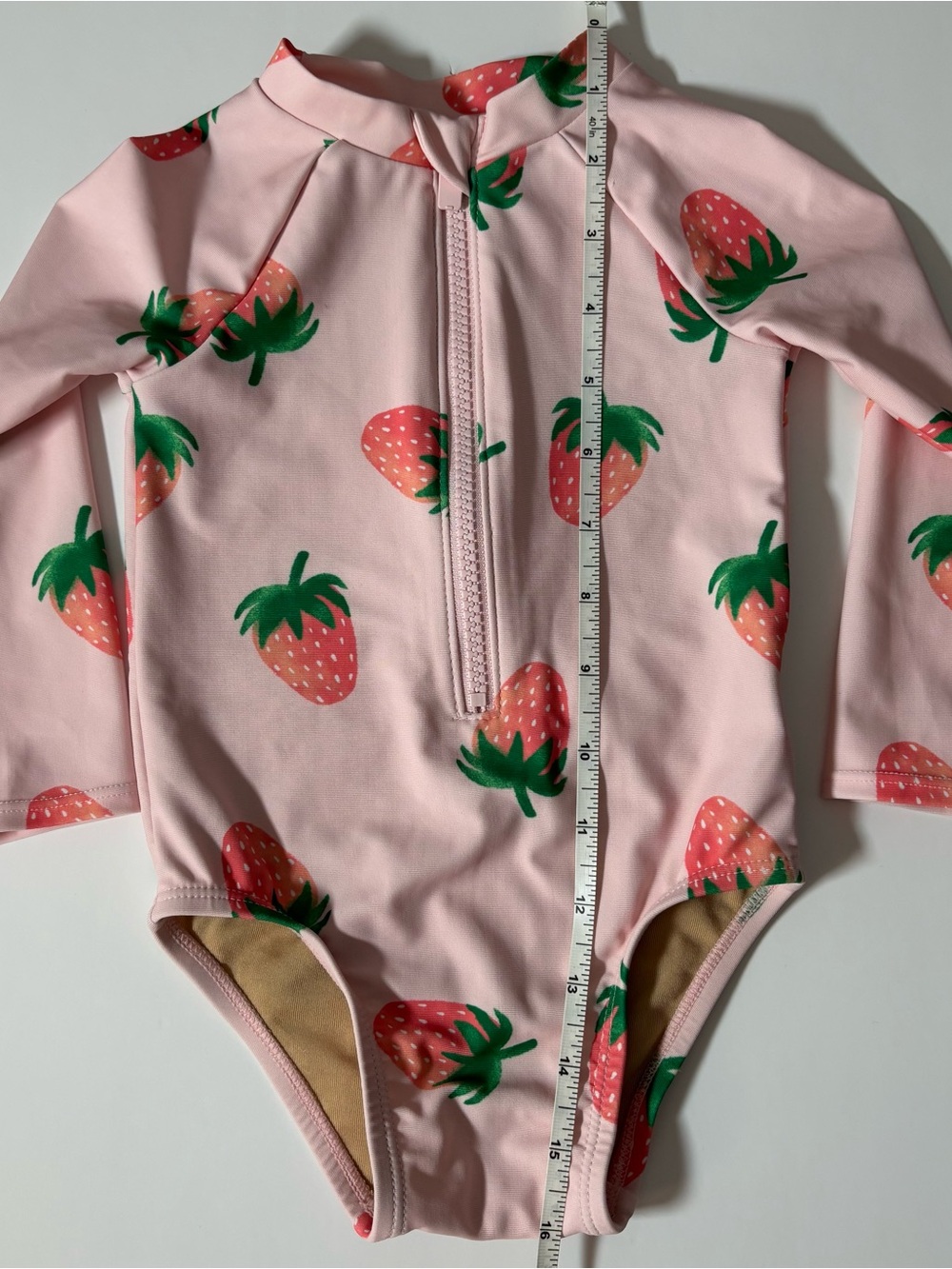 Old Navy Pink Strawberry Long Sleeve Rashguard Swimsuit 12-18M Girl Toddler Zip - Picture 9 of 10